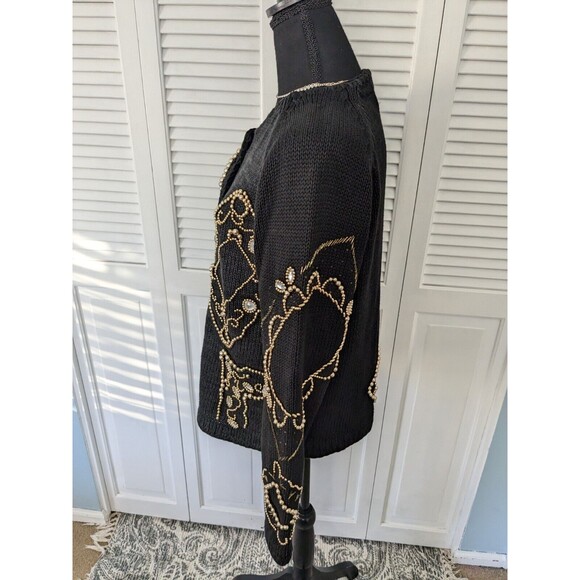 Victoria Harbour Vtg Sweater Womens M Black Gold Embellished Beading Retro Glam - Picture 8 of 14